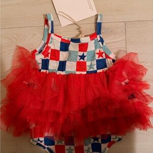 Red white and Blue checkerboard / organic tutu bodysuit. NWT. 12-18mos.